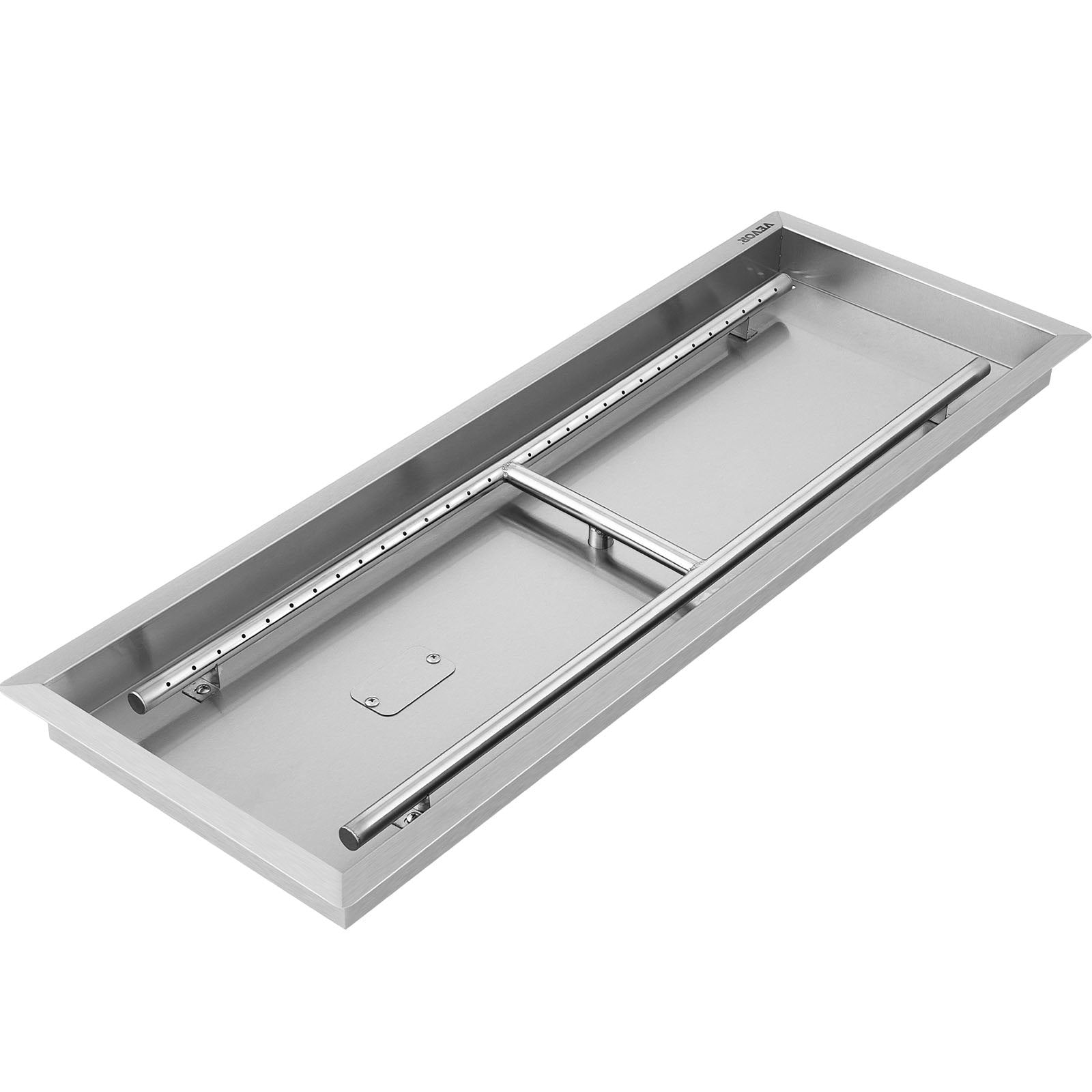 VEVOR Fire Pit Pan 31.5x12 Inch, Stainless Steel Rectangular Fire Pit Pan and Burner, Built-in Fire Pit Pan with H-Burner, 90K BTU