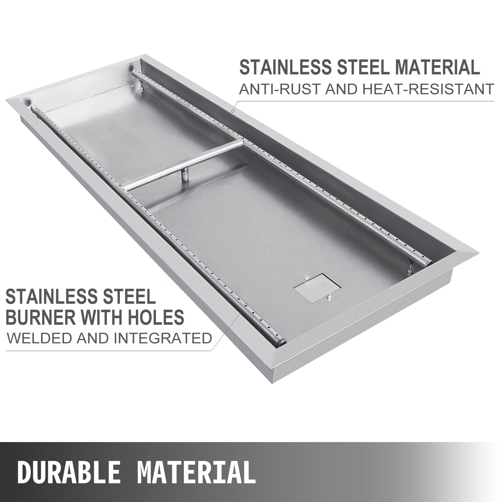 VEVOR Fire Pit Pan,Stainless Steel Linear Trough Fire Pit Pan and Burner,Built-in Fire Pit Burner Pan for Propane Gas (49x16 Inch)