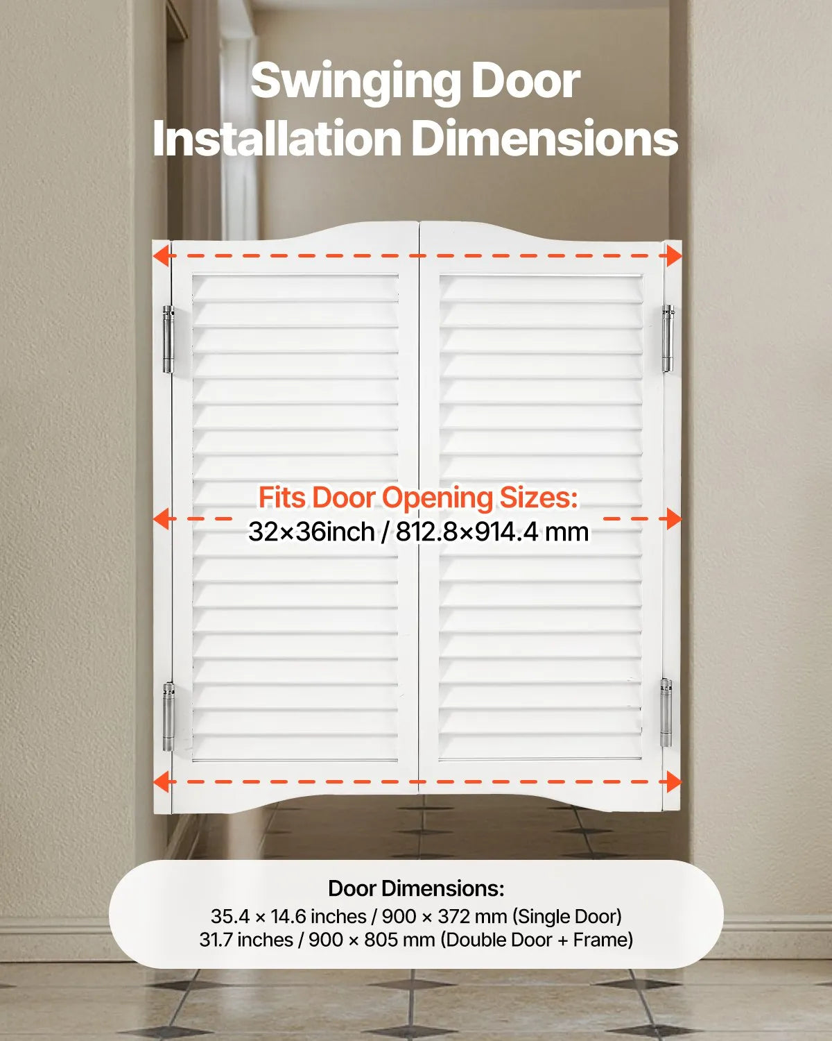 VEVOR Swinging Cafe Doors 32" x 36" Pine Wood White with Hinges & Hardware