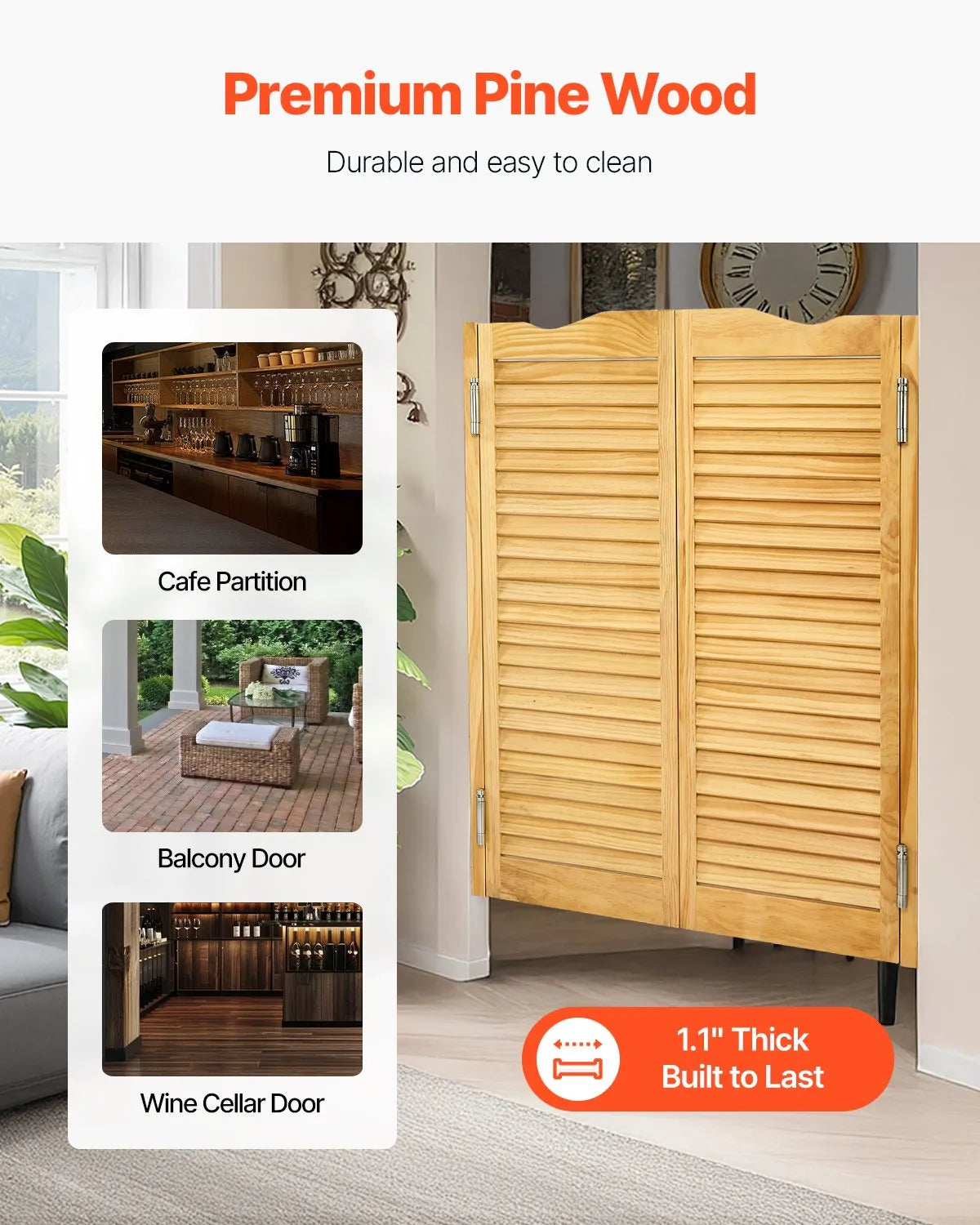 VEVOR Swinging Cafe Doors 36" x 42" Arched Top Pine Wood with Hinges Log
