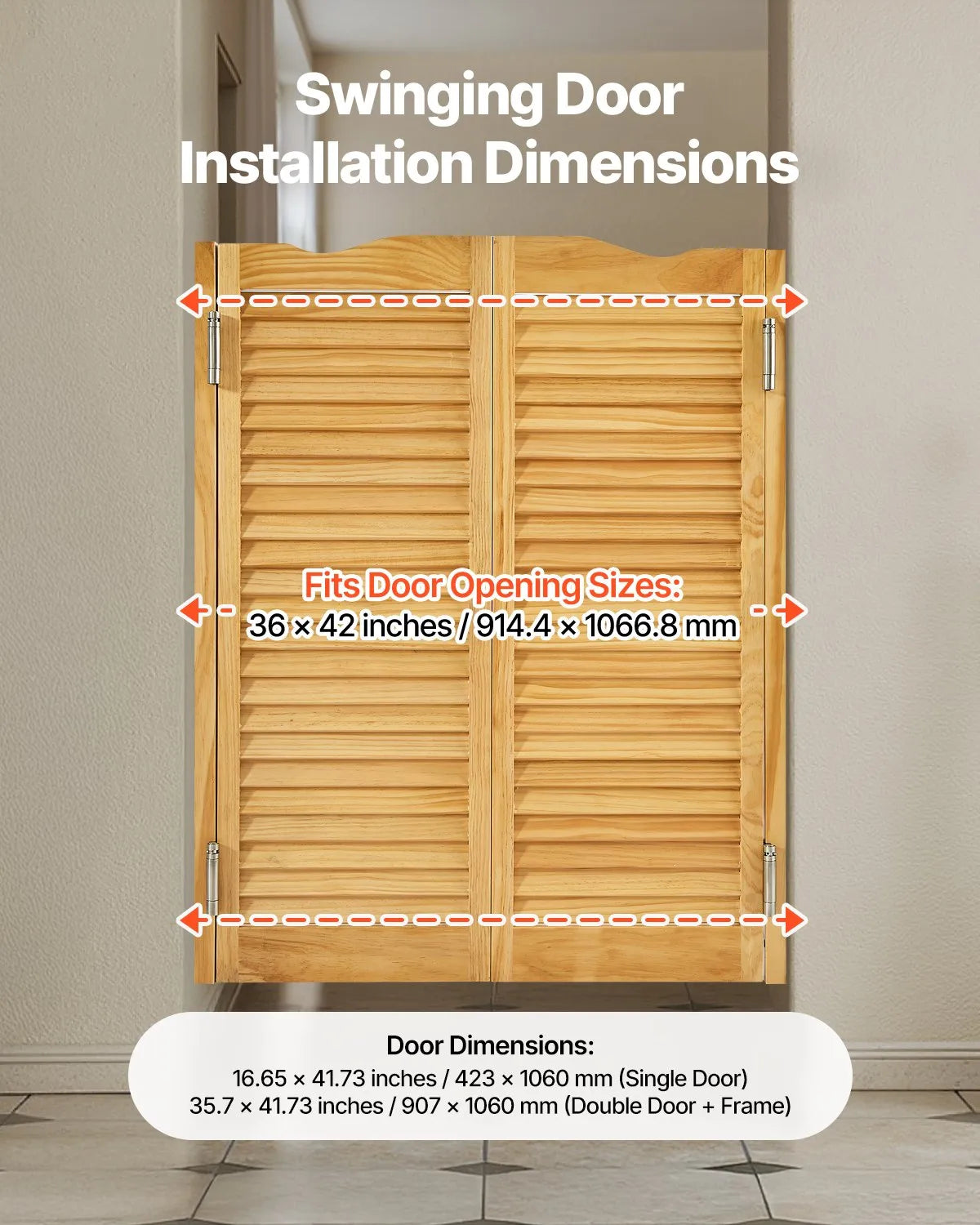 VEVOR Swinging Cafe Doors 36" x 42" Arched Top Pine Wood with Hinges Log