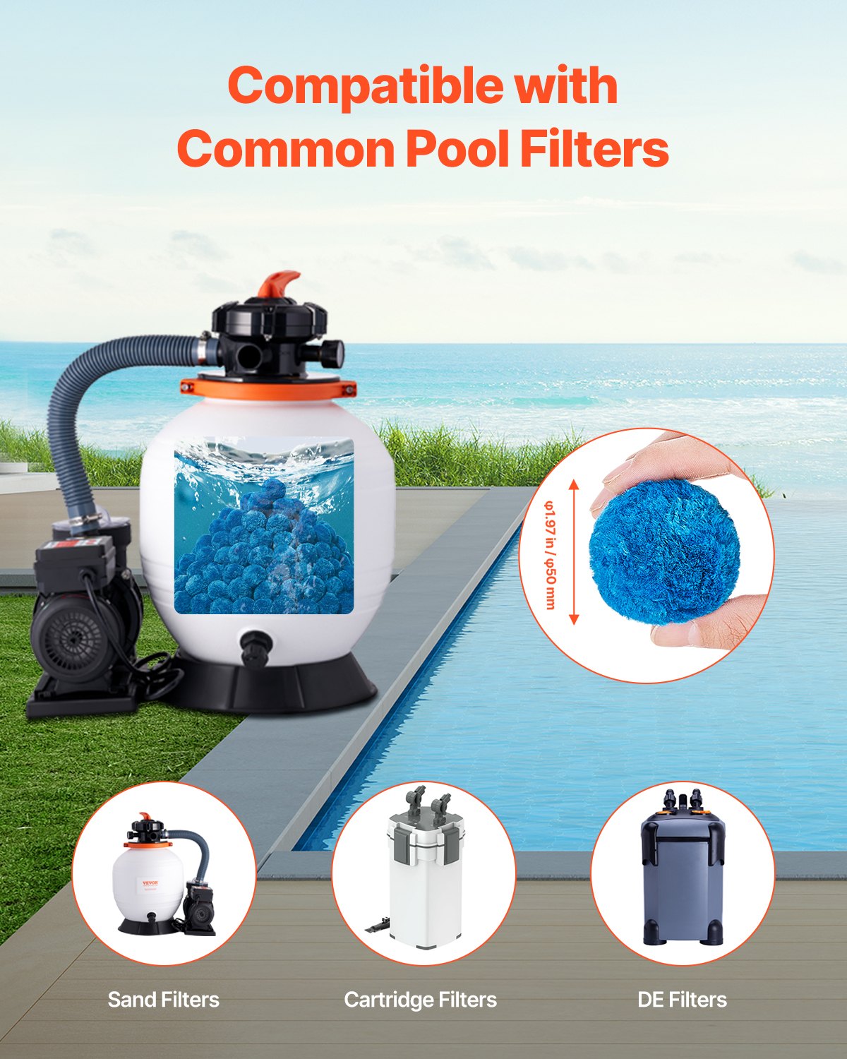 VEVOR Pool Filter Balls for Sand Filter Pump Swimming Pool 3.1 lbs Reusable Blue