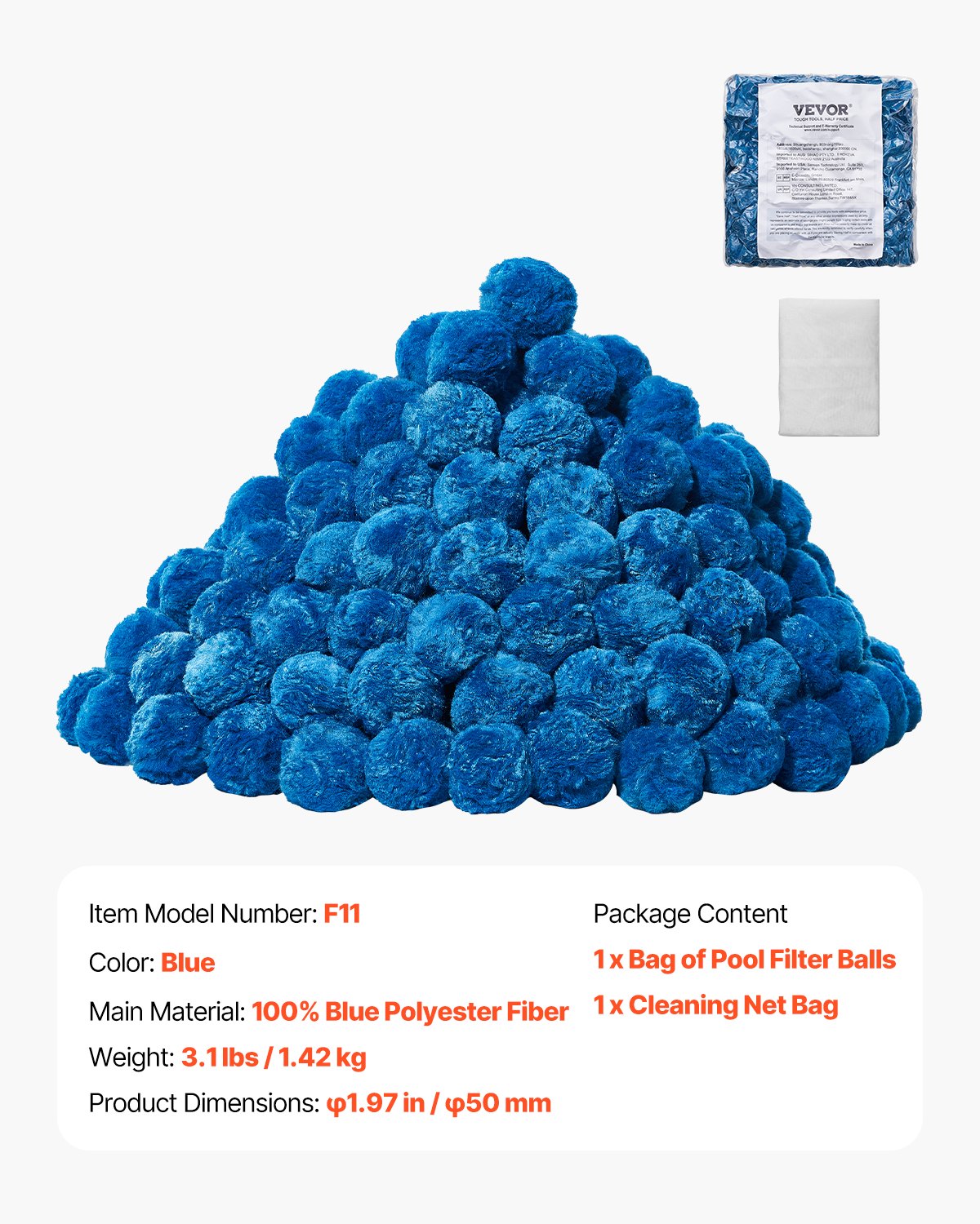 VEVOR Pool Filter Balls for Sand Filter Pump Swimming Pool 3.1 lbs Reusable Blue
