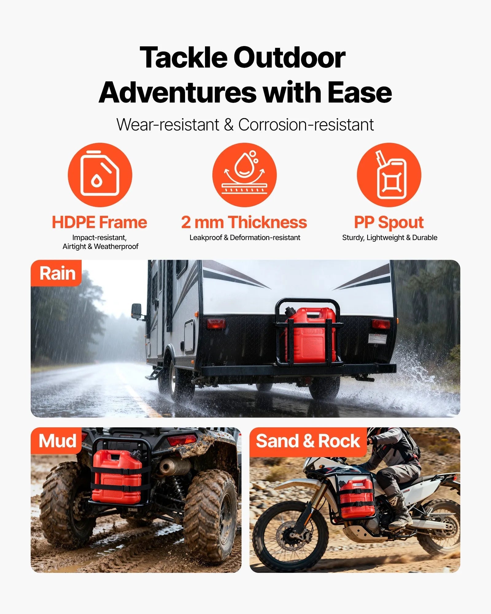 VEVOR Fuel Container, 2.5 Gallon, Gas Tank with Spout & Clear Scale, 15 L/min Max Flow Rate, Secure & Leak-proof, Portable Flat Fluid Container for Most Cars Motorcycle ATV UTV, Red, 1 Pack