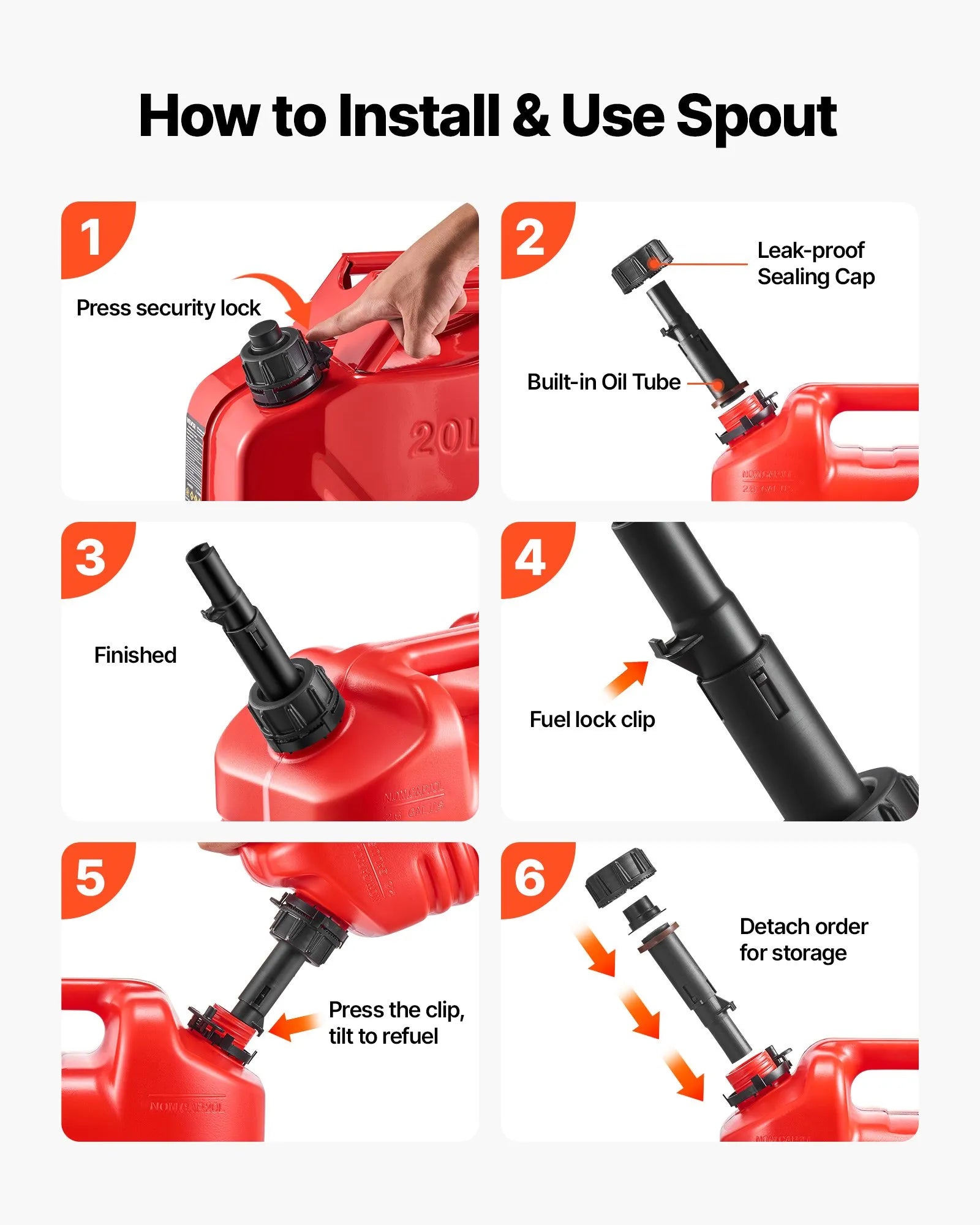 VEVOR Fuel Container, 2.5 Gallon, Gas Tank with Spout & Clear Scale, 15 L/min Max Flow Rate, Secure & Leak-proof, Portable Flat Fluid Container for Most Cars Motorcycle ATV UTV, Red, 1 Pack