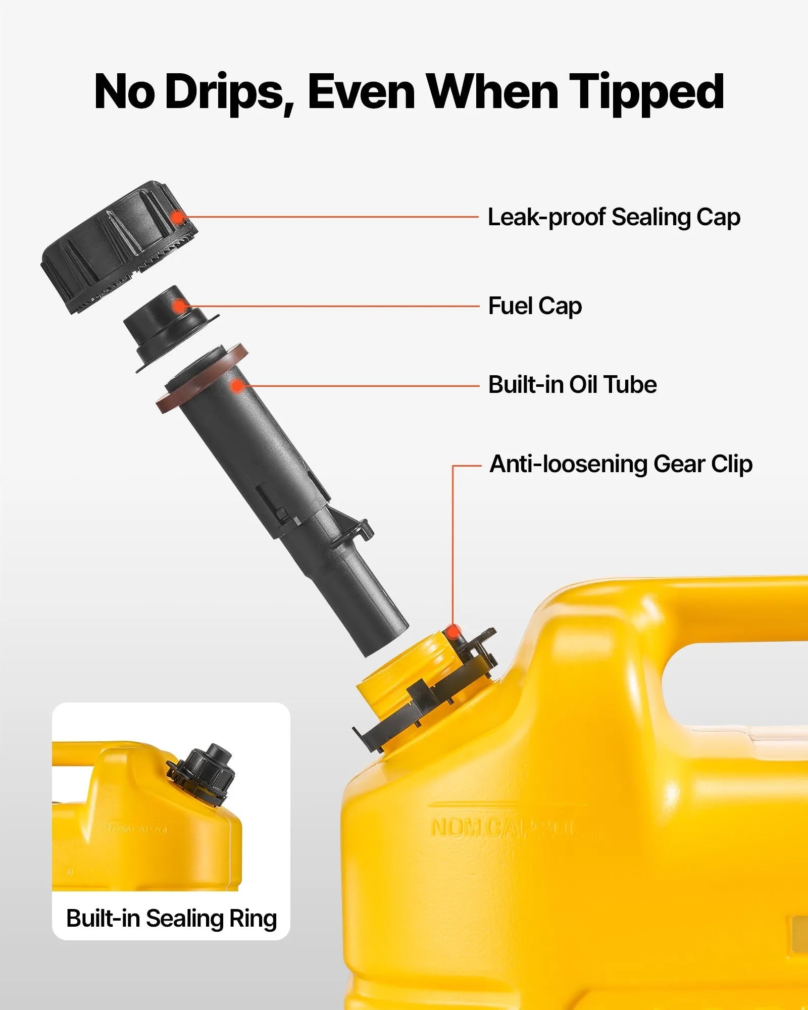 VEVOR Fuel Container, 5 Gallon, Gas Tank with Spout & Clear Scale, 15 L/min Max Flow Rate, Secure & Leak-proof, Portable Flat Fluid Container for Most Cars Motorcycle SUV ATV UTV, Yellow, 1 Pack