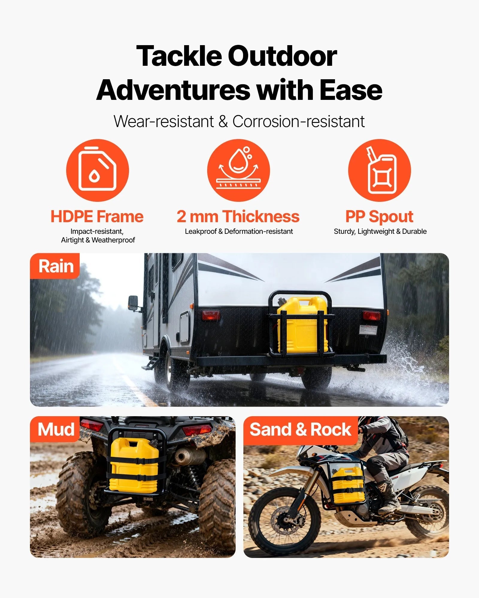 VEVOR Fuel Container, 5 Gallon, Gas Tank with Spout & Clear Scale, 15 L/min Max Flow Rate, Secure & Leak-proof, Portable Flat Fluid Container for Most Cars Motorcycle SUV ATV UTV, Yellow, 1 Pack