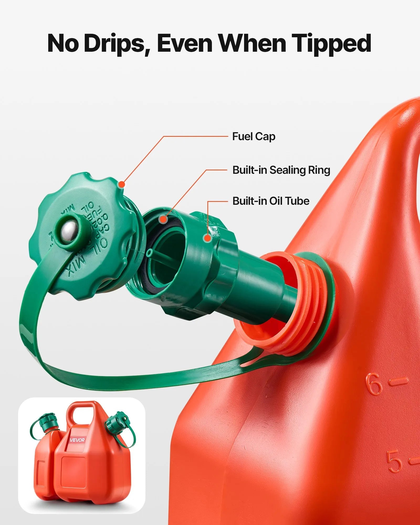 VEVOR Fuel Container, 1.6 Gallon, Fuel Tank with Spout & 0.5 Gallon Extra Oil Container, 5.5 L/min Max Flow Rate, Leak-proof and Portable Flat Fluid Container for Most Cars Motorcycle ATV UTV