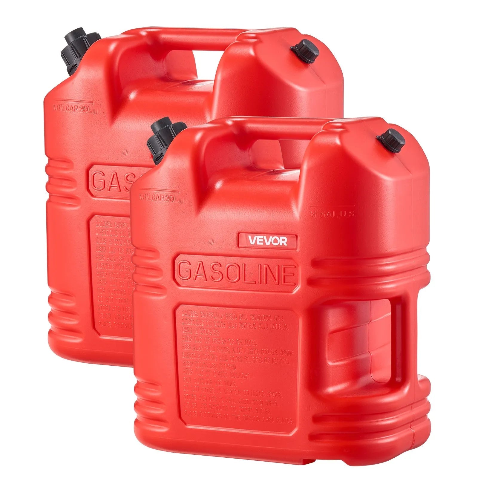 VEVOR Fuel Container, 5 Gallon, Gas Tank with Spout & Clear Scale, 15 L/min Max Flow Rate, Secure & Leak-proof, Portable Flat Fluid Container for Most Cars Motorcycle ATV UTV, Red, 2 Packs