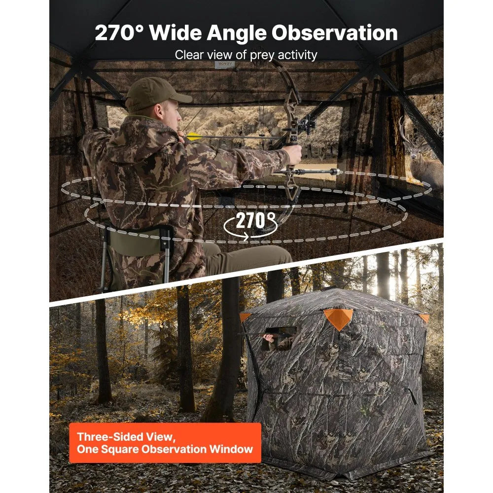 VEVOR Hunting Blind 270° See Through Ground Blind One-Way Mesh for 1-2 Person