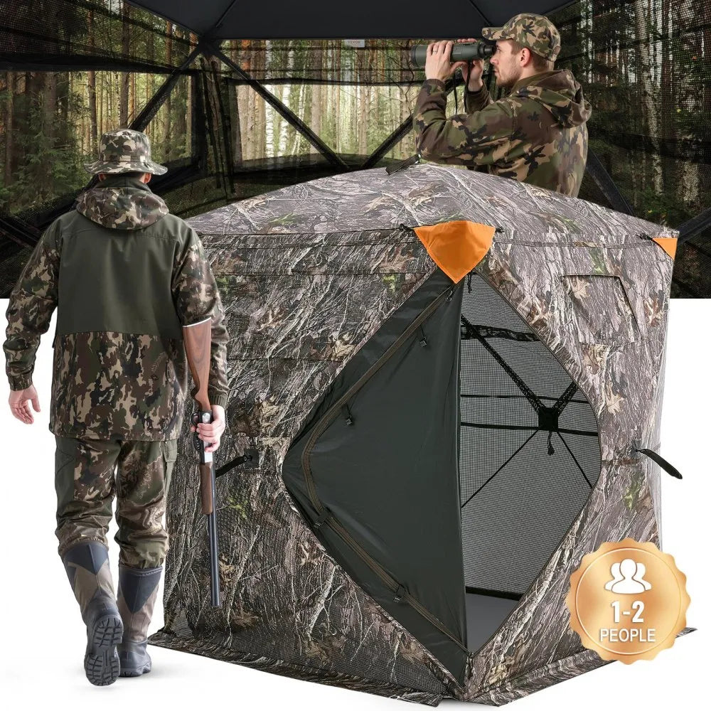 VEVOR Hunting Blind 270° See Through Ground Blind One-Way Mesh for 1-2 Person