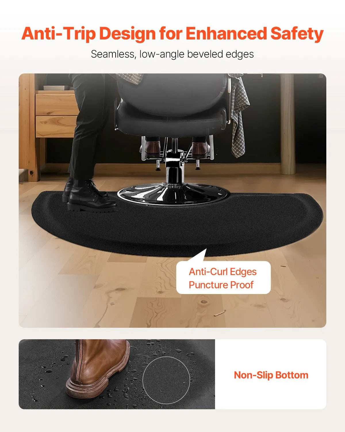 VEVOR Salon Mat for Hair Stylist 3 x 5 FT Semicircle Salon Chair Mat 1/2" Thick