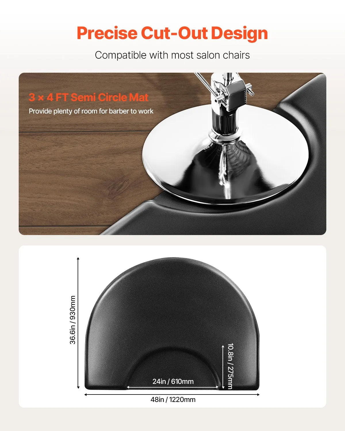 VEVOR Salon Mat for Hair Stylist 3 x 4 FT Semicircle Salon Chair Mat 1-inch Thick