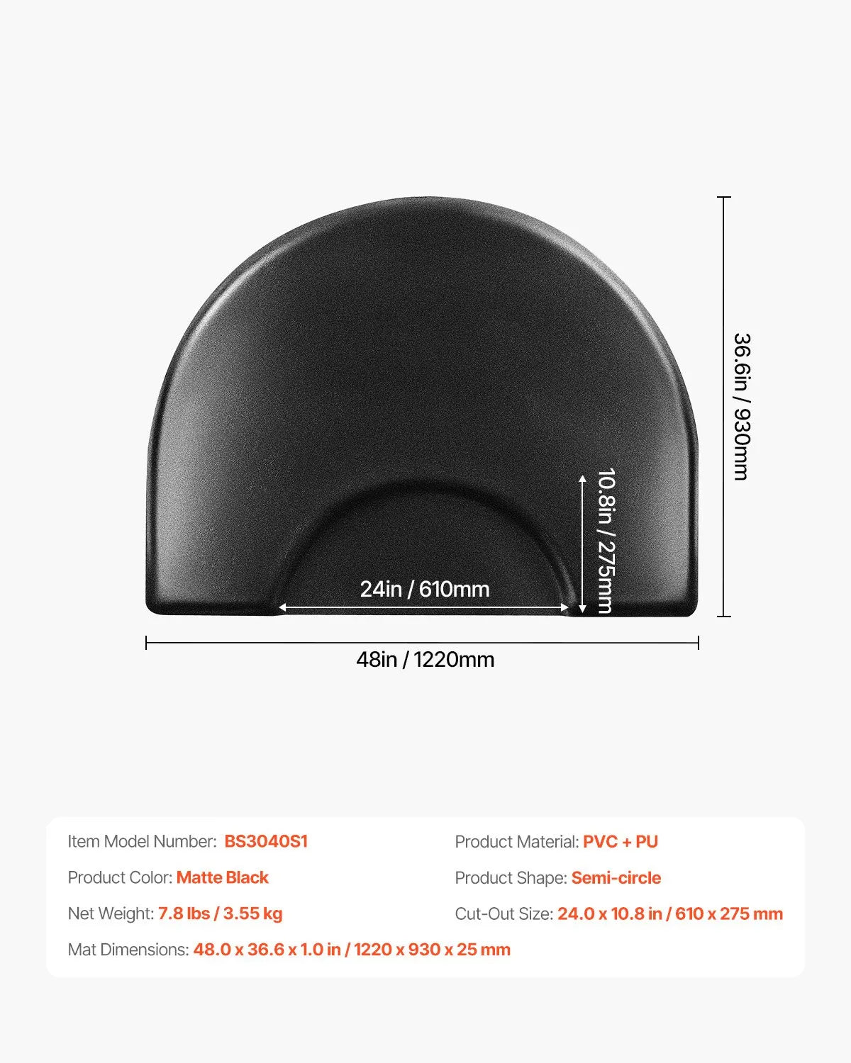 VEVOR Salon Mat for Hair Stylist 3 x 4 FT Semicircle Salon Chair Mat 1-inch Thick