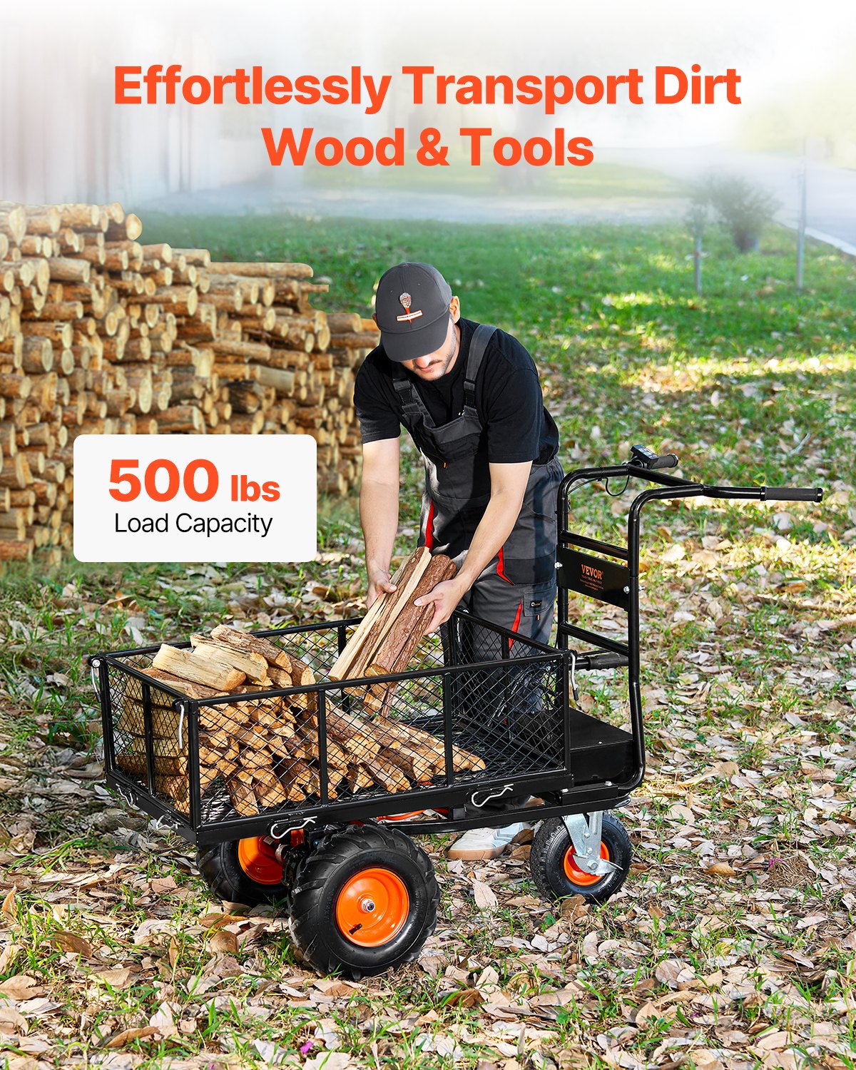 VEVOR Electric Utility Cart 500lbs Capacity Power Wagon 36V 432W Wheelbarrow