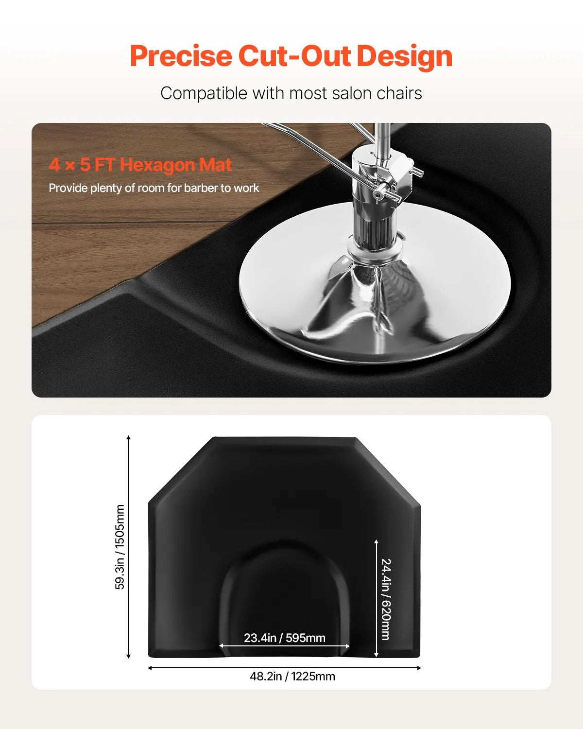 VEVOR Salon Mat for Hair Stylist 4 x 5 FT Hexagon Salon Chair Mat 1-inch Thick