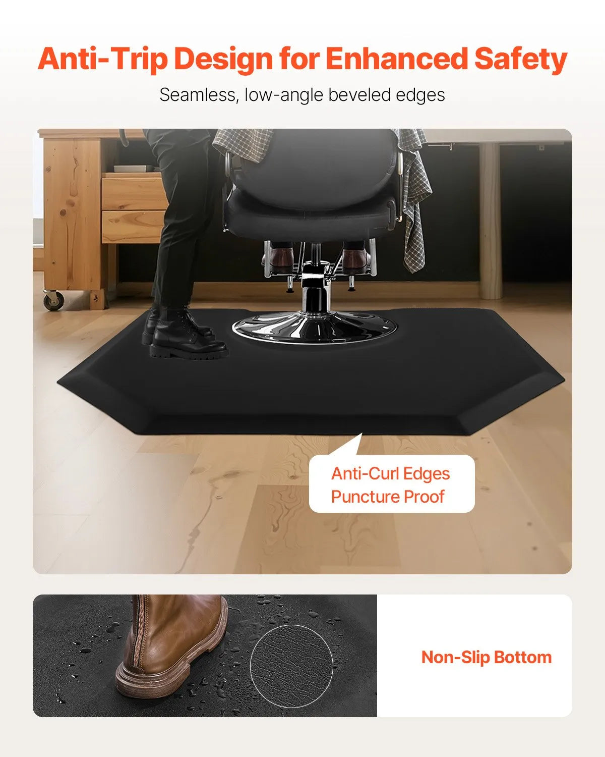 VEVOR Salon Mat for Hair Stylist 4 x 5 FT Hexagon Salon Chair Mat 1-inch Thick