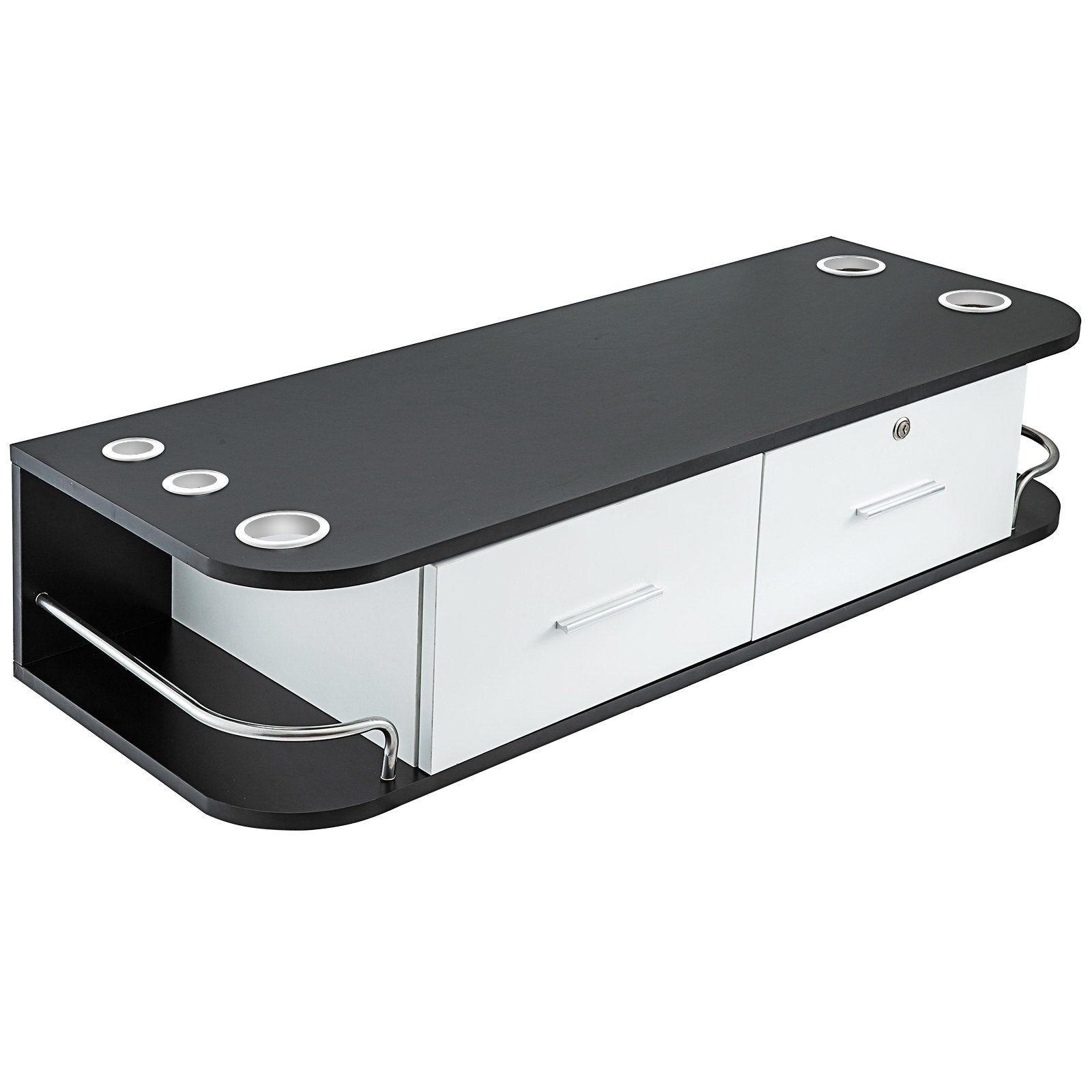 VEVOR Black Salon Wall Mount Styling Station Classic Locking 2 Drawers Storage Beauty Salon Spa Equipment Barber Station