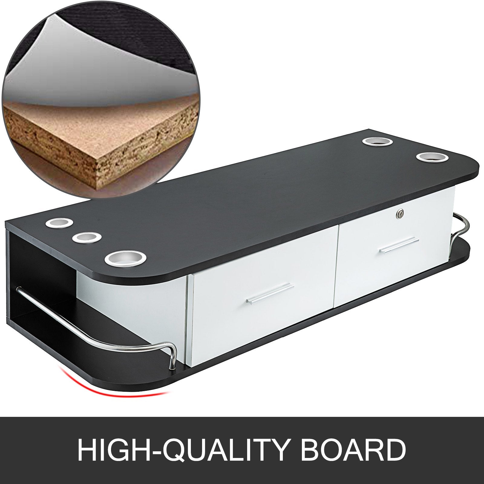 VEVOR Black Salon Wall Mount Styling Station Classic Locking 2 Drawers Storage Beauty Salon Spa Equipment Barber Station