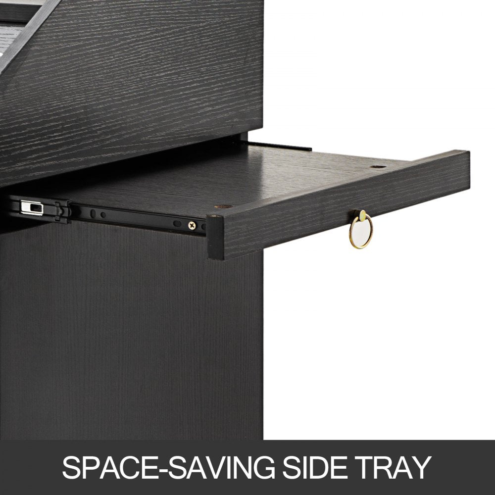 VEVOR Black Beauty Salon Trolley Storage Cart Salon SPA Trolley Cart with 4 Plastic Salon Storage Drawers Sliding Wheels 3 Hair Dryer Holes with Space-saving Side Tray Salon Stations