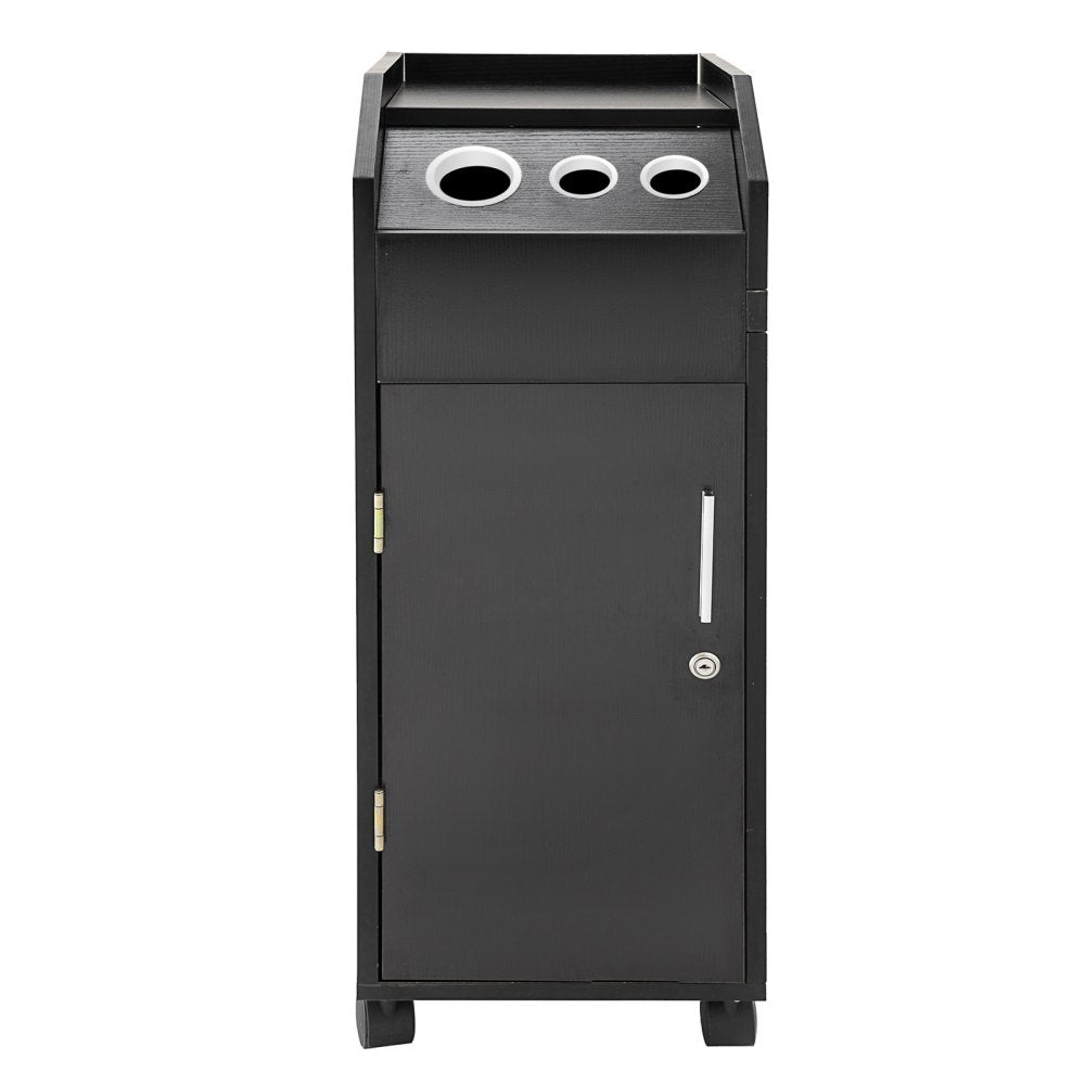 VEVOR Black Beauty Salon Trolley Storage Cart Salon SPA Trolley Cart with 4 Plastic Salon Storage Drawers Sliding Wheels 3 Hair Dryer Holes with Space-saving Side Tray Salon Stations