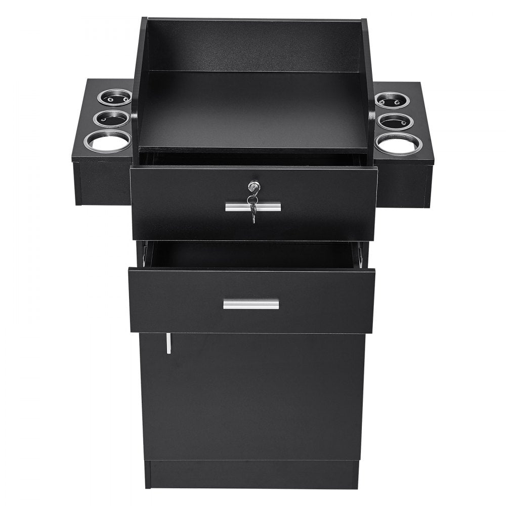 VEVOR Salon Storage Cabinet, Barber Salon Station for Hair Stylist, Hair Stylist Station Set, with 6 Sleeves, 1 Storage Cabinet, and 2 Drawers(One Lockable), Black