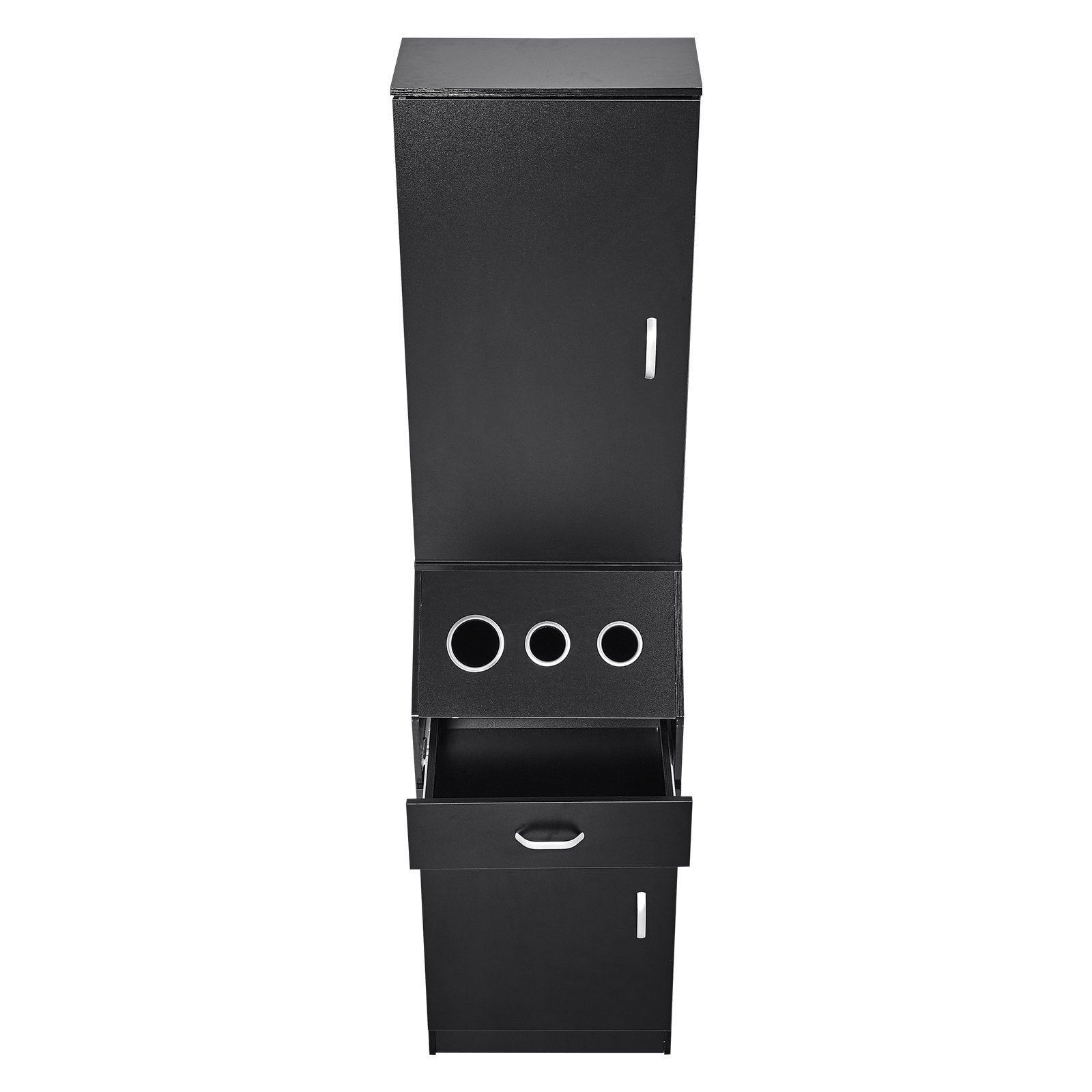 VEVOR Salon Storage Cabinet, Barber Salon Station for Hair Stylist, Hair Stylist Station Set, with 3 Hair Dryer Holders, Cabinets, and A Drawer, Black