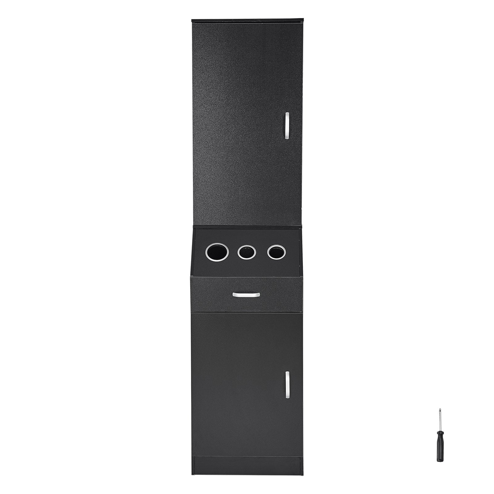 VEVOR Salon Storage Cabinet, Barber Salon Station for Hair Stylist, Hair Stylist Station Set, with 3 Hair Dryer Holders, Cabinets, and A Drawer, Black