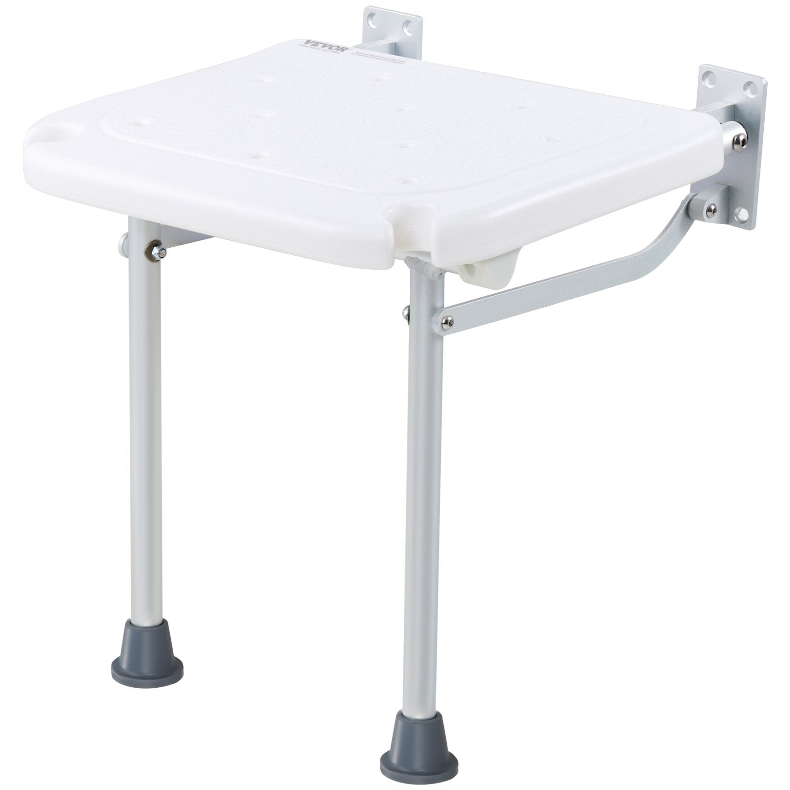 VEVOR Folding PE Shower Seat, 15.7'' x 14.8'' Unfolded, Wall Mounted Fold Up Shower Bench with 500 lbs Load Capacity, Space Saving Fold Down Shower Chair for Seniors Pregnant Women Children Adults