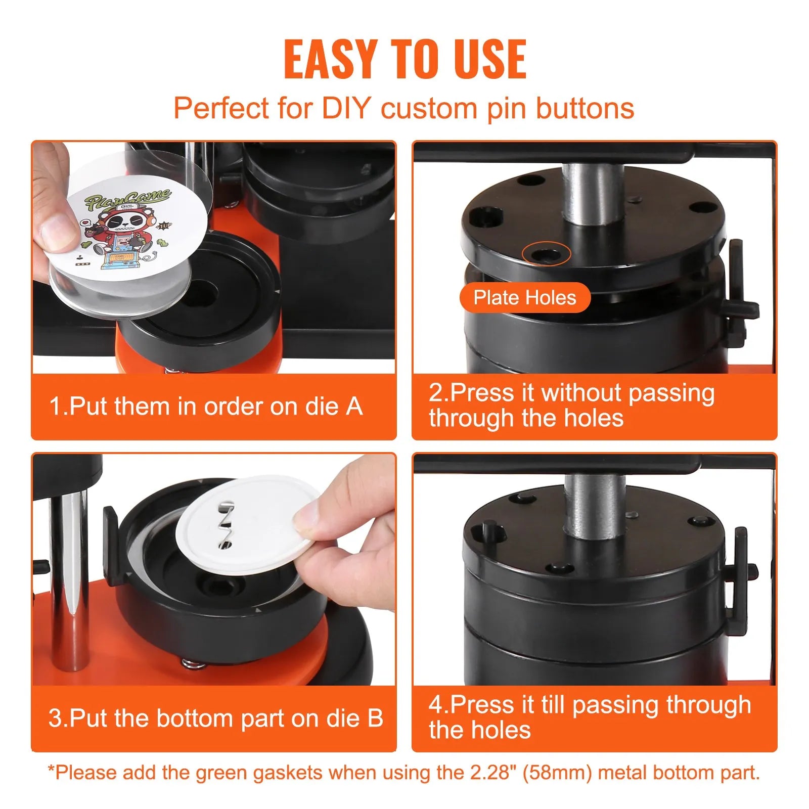 VEVOR Button Maker Machine, 2.28 inch/58mm Pin Maker, Installation-Free Badge Punch Press Kit, Children DIY Gifts Button Making Supplies with 100pcs Button Parts, Circle Cutter, Magic Book