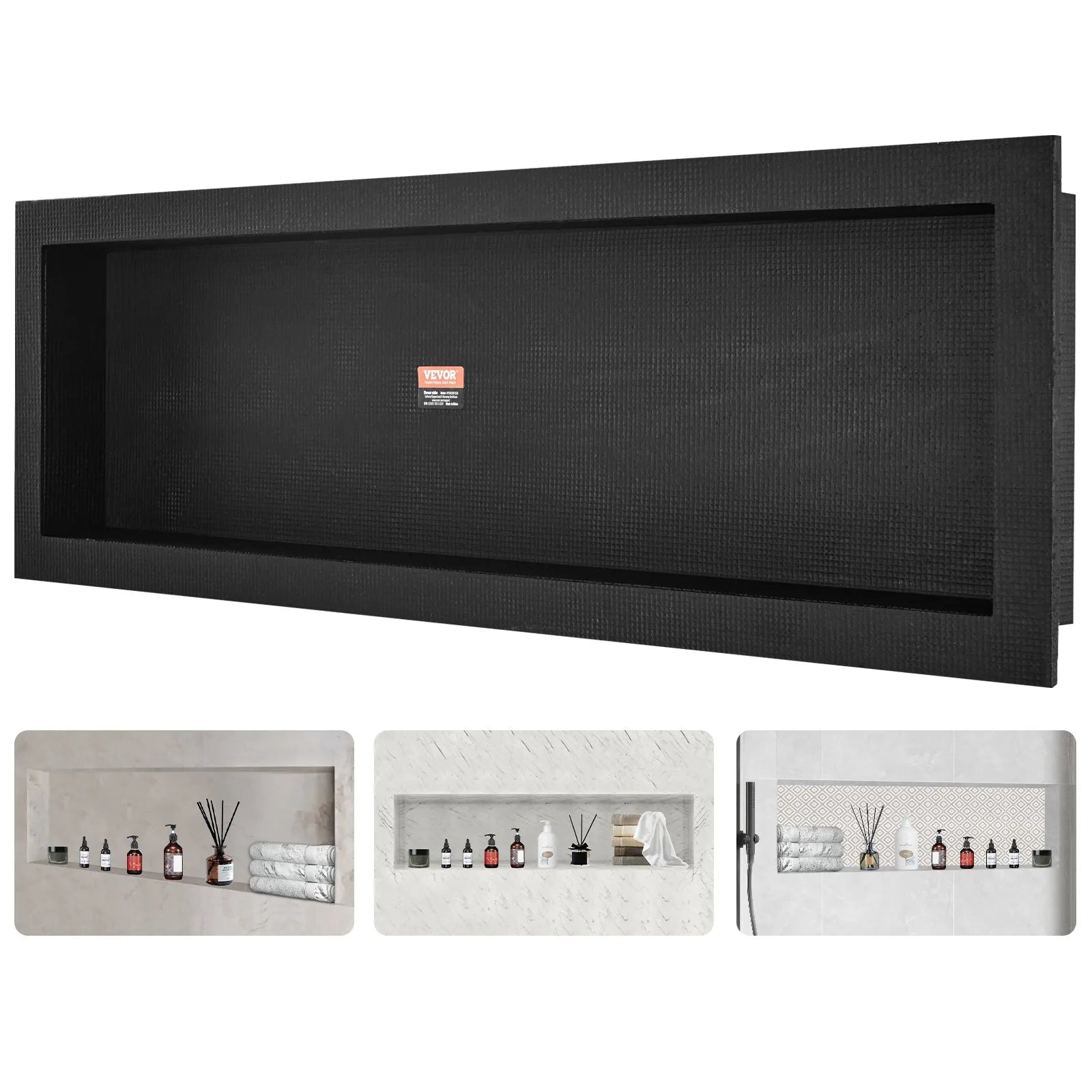 VEVOR Shower Niche Ready for Tile 16" x 50", Single Shelf Organizer, Square Corners Wall-inserted Niche Recessed, Sealed Protection Modern Soap Storage Niche for Shower Bathroom, Black