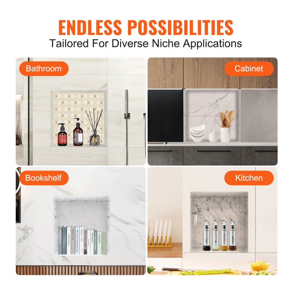 VEVOR Shower Niche Ready for Tile 16" x 16", Single Shelf Organizer, Square Corners Wall-inserted Niche Recessed, Sealed Protection Modern Soap Storage Niche for Shower Bathroom, Black