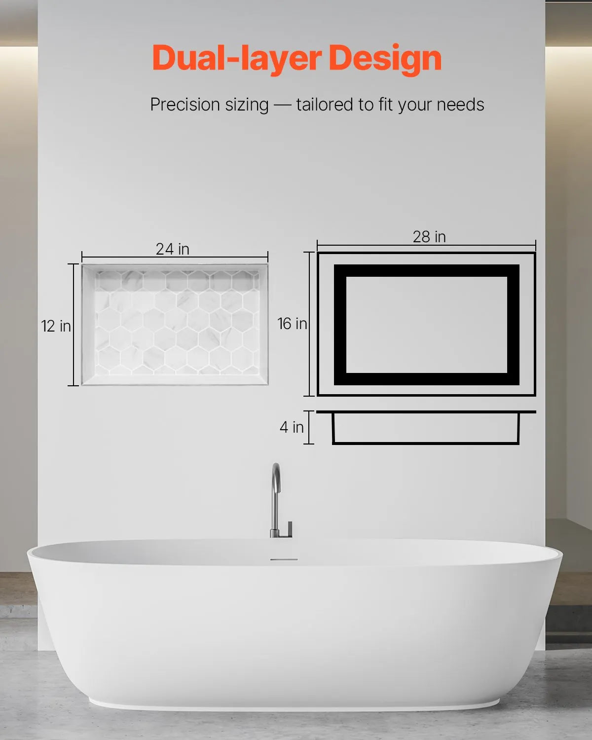 VEVOR Shower Niche 16 x 28 x 4 inch Recessed Wall Shelf for Bathroom Shower