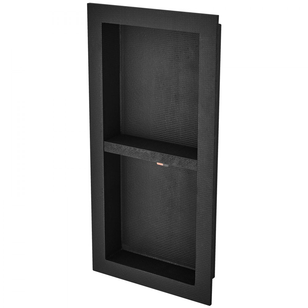 VEVOR Shower Niche Ready for Tile 16" x 24", Double Shelf Organizer, Square Corners Wall-inserted Niche Recessed, Sealed Protection Modern Soap Storage Niche for Shower Bathroom, Black