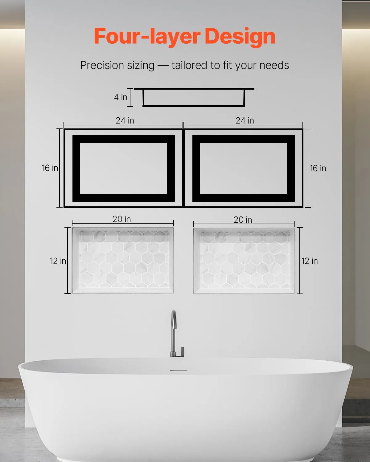 VEVOR Shower Niche 16"x 24"+ 16"x 24"Recessed Wall Organizer for Bathroom