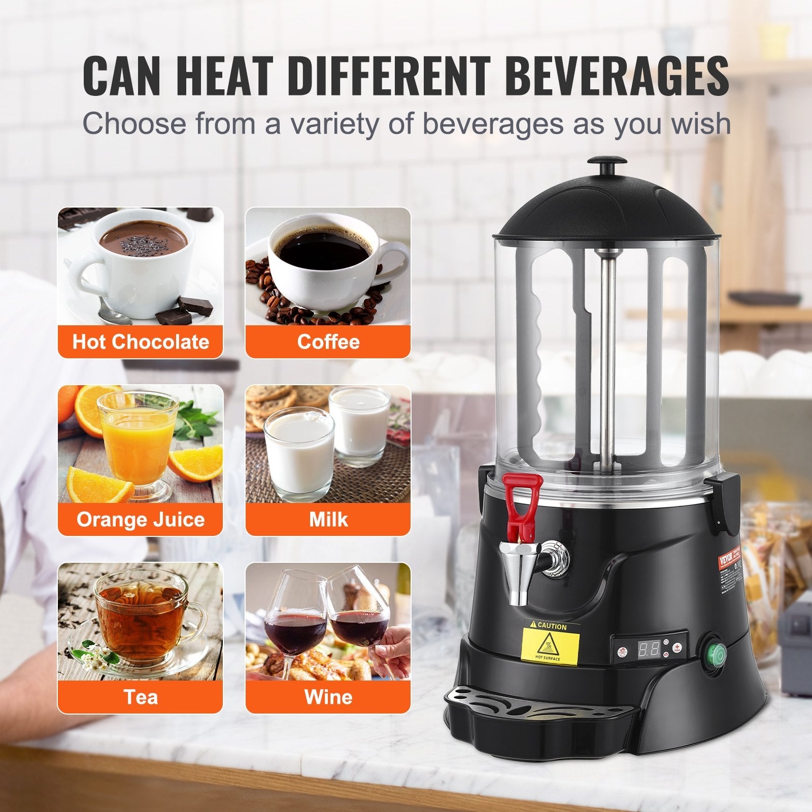 VEVOR Hot Chocolate Dispenser 2.6 Gal / 10 L Hot Chocolate Machine for Hot Drink