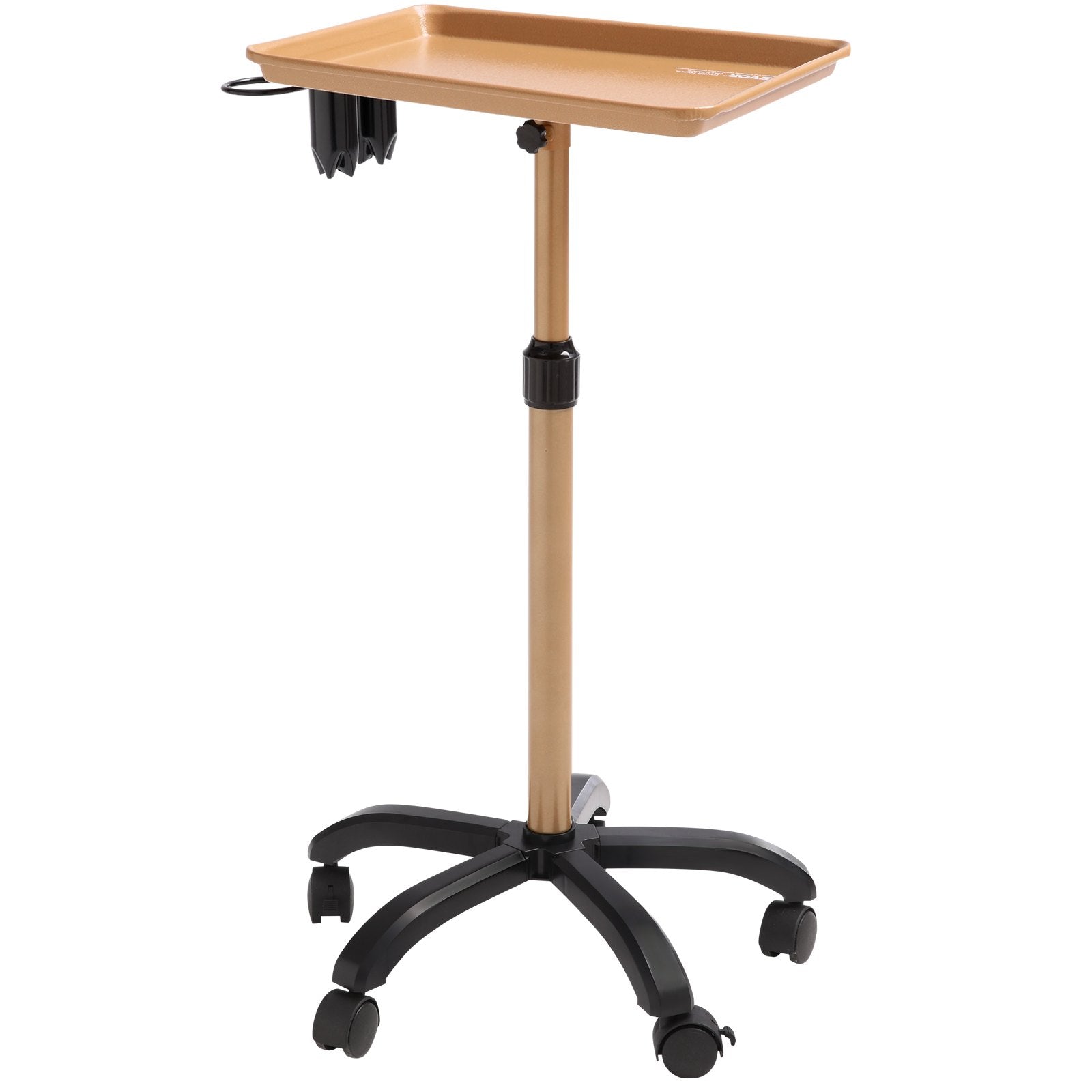 VEVOR Salon Tray Cart, 30"-43" Height Adjustable Rolling Salon Tray, Cold-rolled Plate Tattoo Tray with 5 Wheels (2 Lockable) for SPA Barber Clinic, Gold & Black