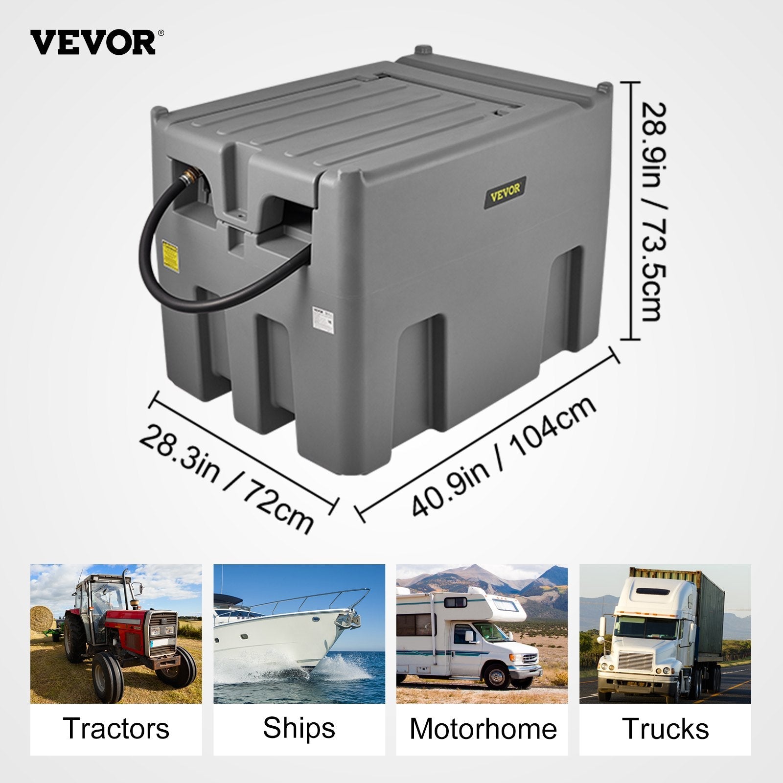 VEVOR Portable Diesel Tank, 116 Gallon Capacity & 10 GPM Flow Rate, Diesel Fuel Tank with 12V Electric Transfer Pump and 13.1ft Rubber Hose, PE Diesel Transfer Tank for Easy Fuel Transportation, Gray