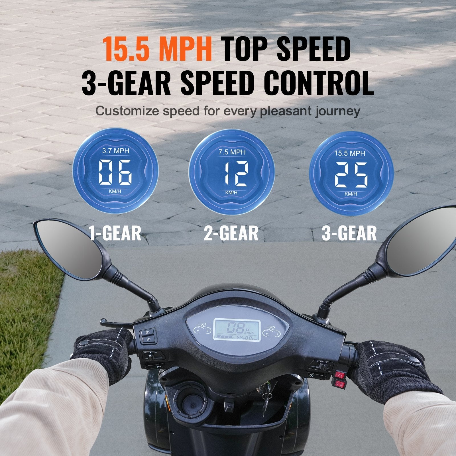 VEVOR Heavy Duty 4-Wheel Mobility Scooters 31 Miles 3-Speed 800W 500lbs Capacity