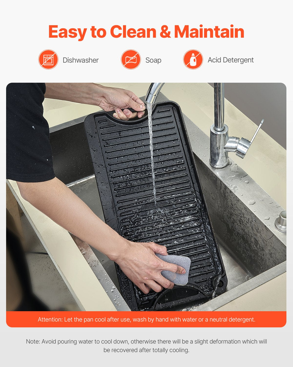 VEVOR 20x10 in Reversible Grill Griddle Pre-Seasoned BBQ Pan Cast Iron Black