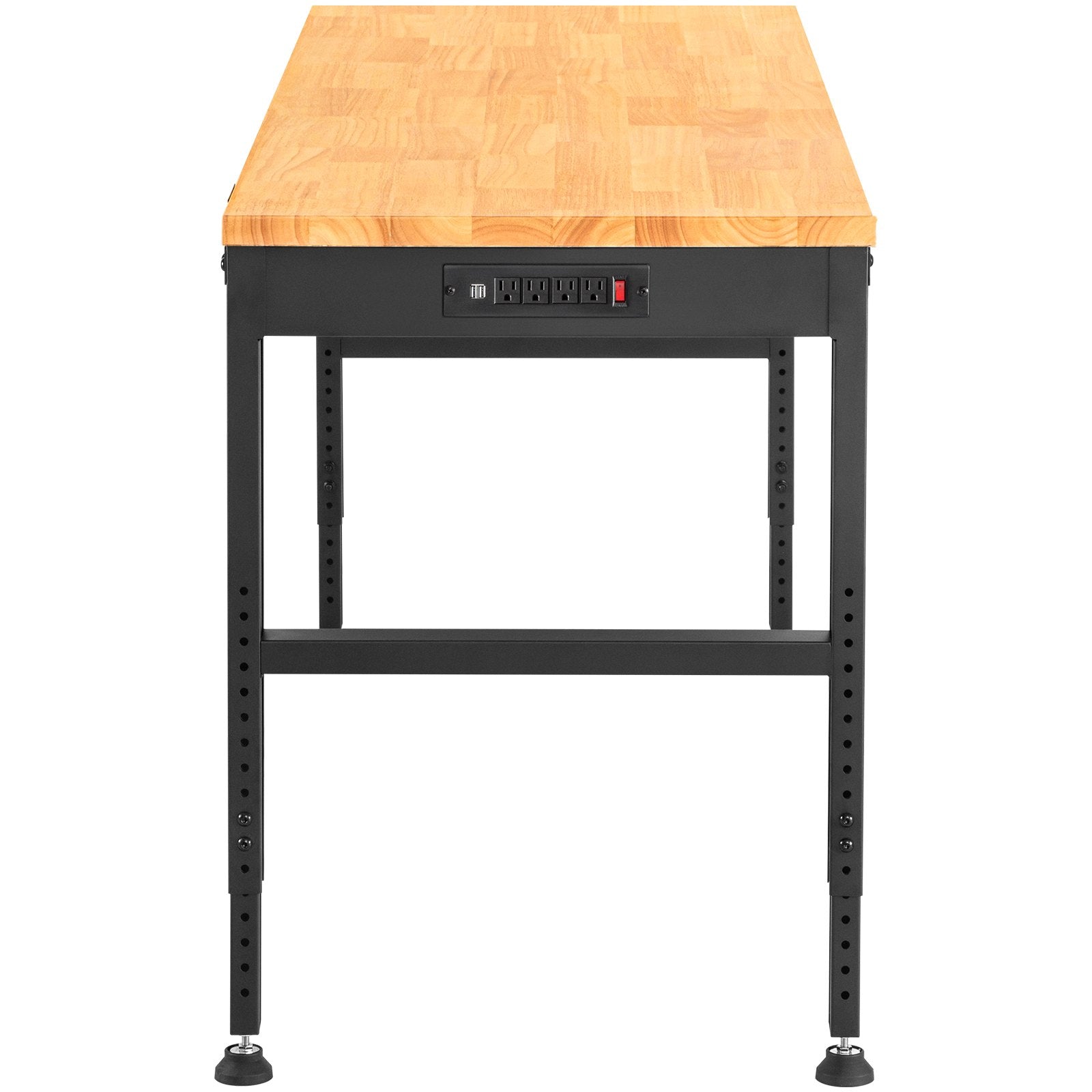 VEVOR Workbench Adjustable Height, 61"L X 20"W X 36"H Garage Table w/ 27.1" - 36" Heights & 2000 LBS Load Capacity, with Power Outlets & Hardwood Top & Metal Frame & Foot Pads, for Office Home