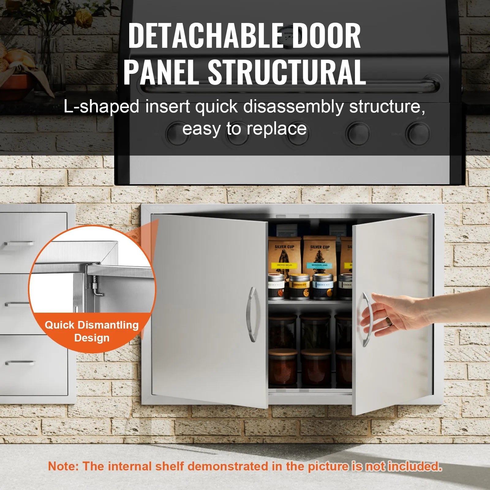 VEVOR BBQ Access Door, 36W x 24H Inch Double Outdoor Kitchen Door, Stainless Steel Flush Mount Door, Wall Vertical Door with Handles, for BBQ Island, Grilling Station, Outside Cabinet