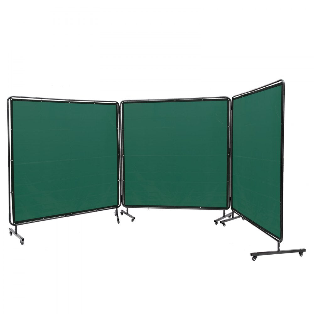 VEVOR Welding Screen with Frame, 6' x 6' 3 Panel Welding Curtain Screens, Flame-Resistant Vinyl Welding Protection Screen on 12 Swivel Wheels (6 Lockable), Moveable & Professional for Workshop, Green