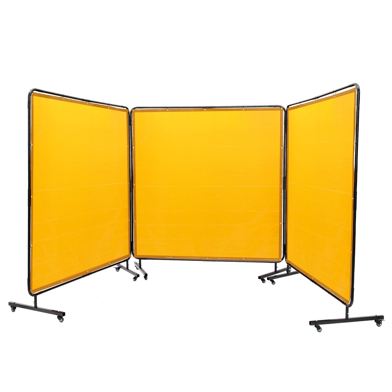 VEVOR Welding Screen with Frame, 6' x 6' 3 Panel Welding Curtain Screens, Flame-Resistant Vinyl Welding Protection Screen on 12 Swivel Wheels (6 Lockable), Moveable & Professional for Workshop, Yellow