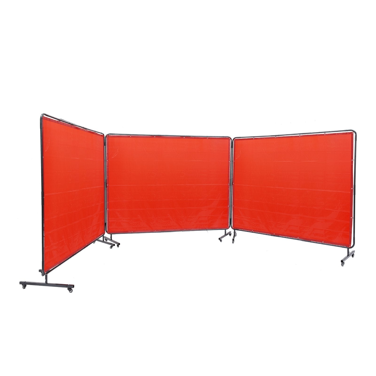 VEVOR Welding Screen with Frame, 6' x 8' 3 Panel Welding Curtain Screens, Flame-Resistant Vinyl Welding Protection Screen on 12 Swivel Wheels (6 Lockable), Moveable & Professional for Workshop, Red