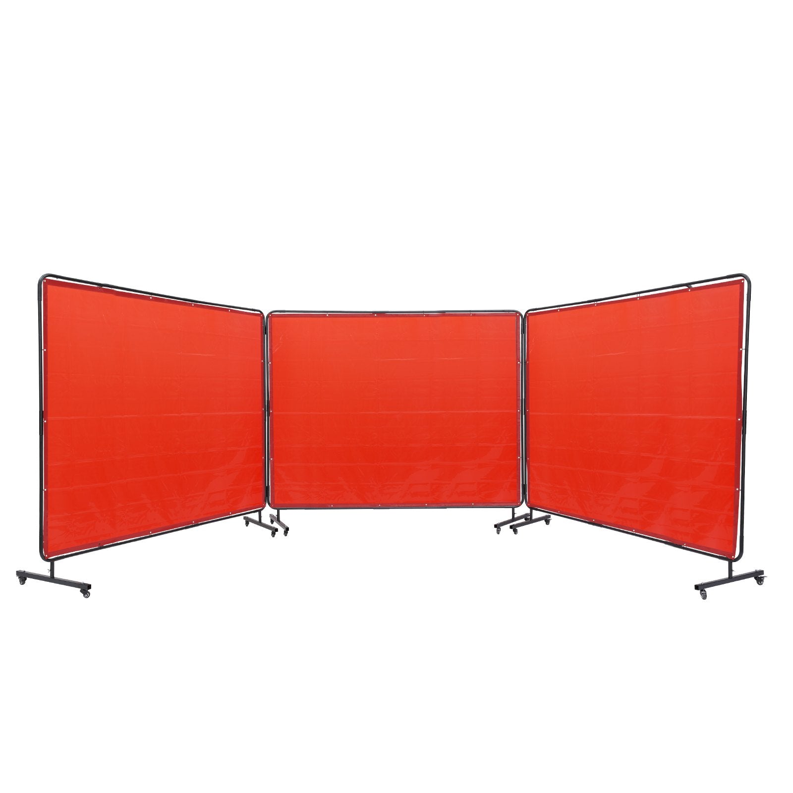 VEVOR Welding Screen with Frame, 6' x 8' 3 Panel Welding Curtain Screens, Flame-Resistant Vinyl Welding Protection Screen on 12 Swivel Wheels (6 Lockable), Moveable & Professional for Workshop, Red