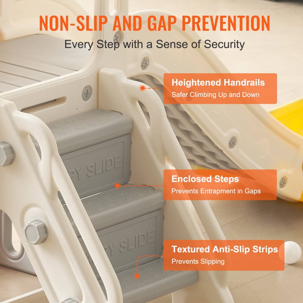 VEVOR Toddler Slide, Kid Slide for Toddlers Age 1-12 w/ Climbable Ladders & Basketball Hoop & Storage Space, Indoor Outdoor Slide Playset for Kids Within 110lbs, Toddler Playground w/ Raised Handrail