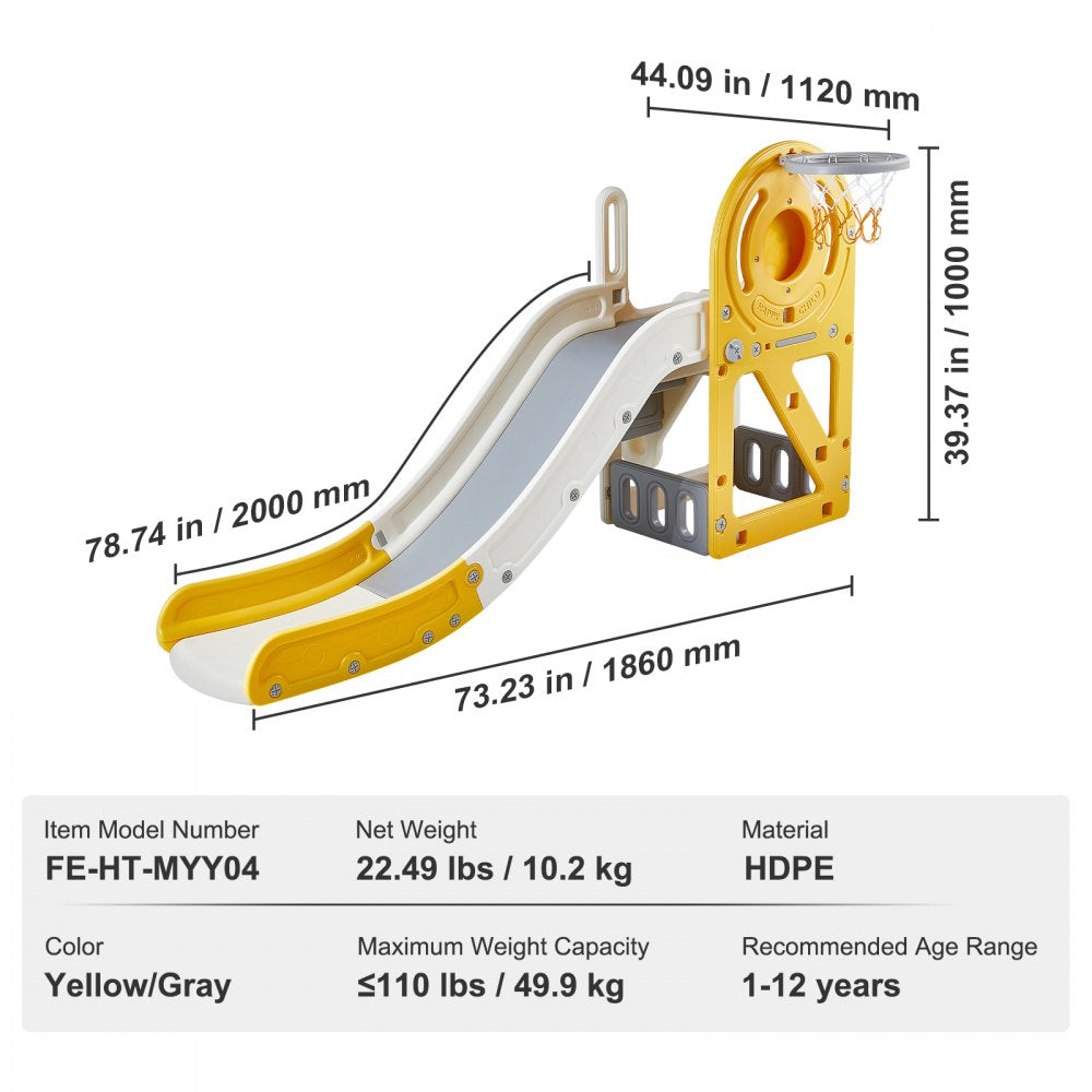 VEVOR Toddler Slide, Kid Slide for Toddlers Age 1-12 w/ Climbable Ladders & Basketball Hoop & Storage Space, Indoor Outdoor Slide Playset for Kids Within 110lbs, Toddler Playground w/ Raised Handrail