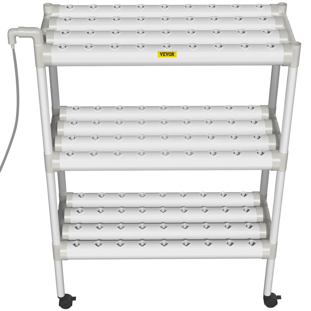 VEVOR Hydroponics Growing System, 108 Sites 3 Layers, 12 Food-Grade PVC-U Pipes, Vertical Indoor Plant Grow Kit with Water Pump, Timer, Nest Basket, Sponge for Fruits, Vegetables, Herb, White