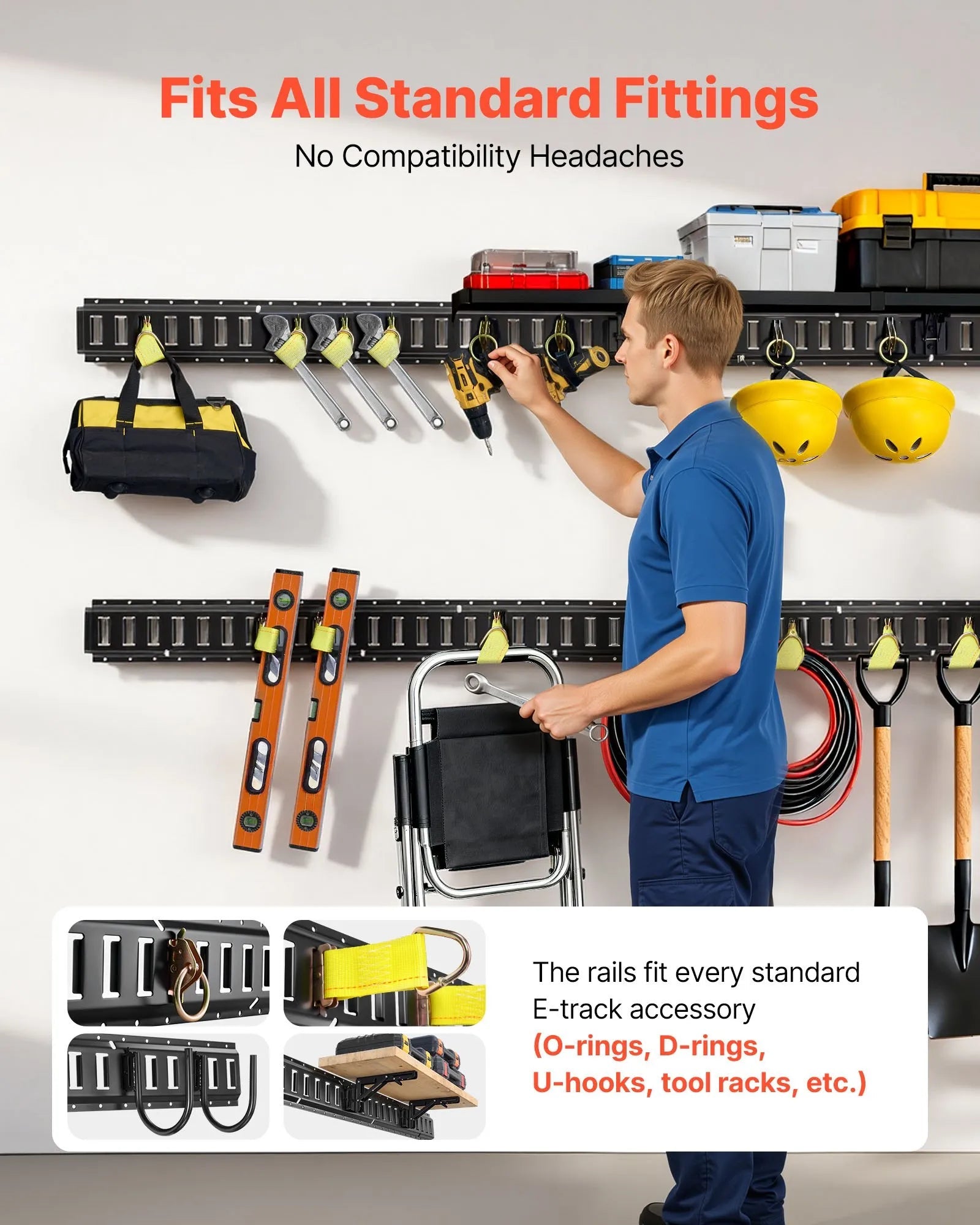 VEVOR E-Track Tie-Down Rails, 4 Pack, 7.7 ft E Track Rails Secures Cargo & Heavy Loads Up to 2,000 lbs, Trailer Tie-Down System Suitable for Garages, Vans, Motorcycle Tie Downs, ATV Mountings